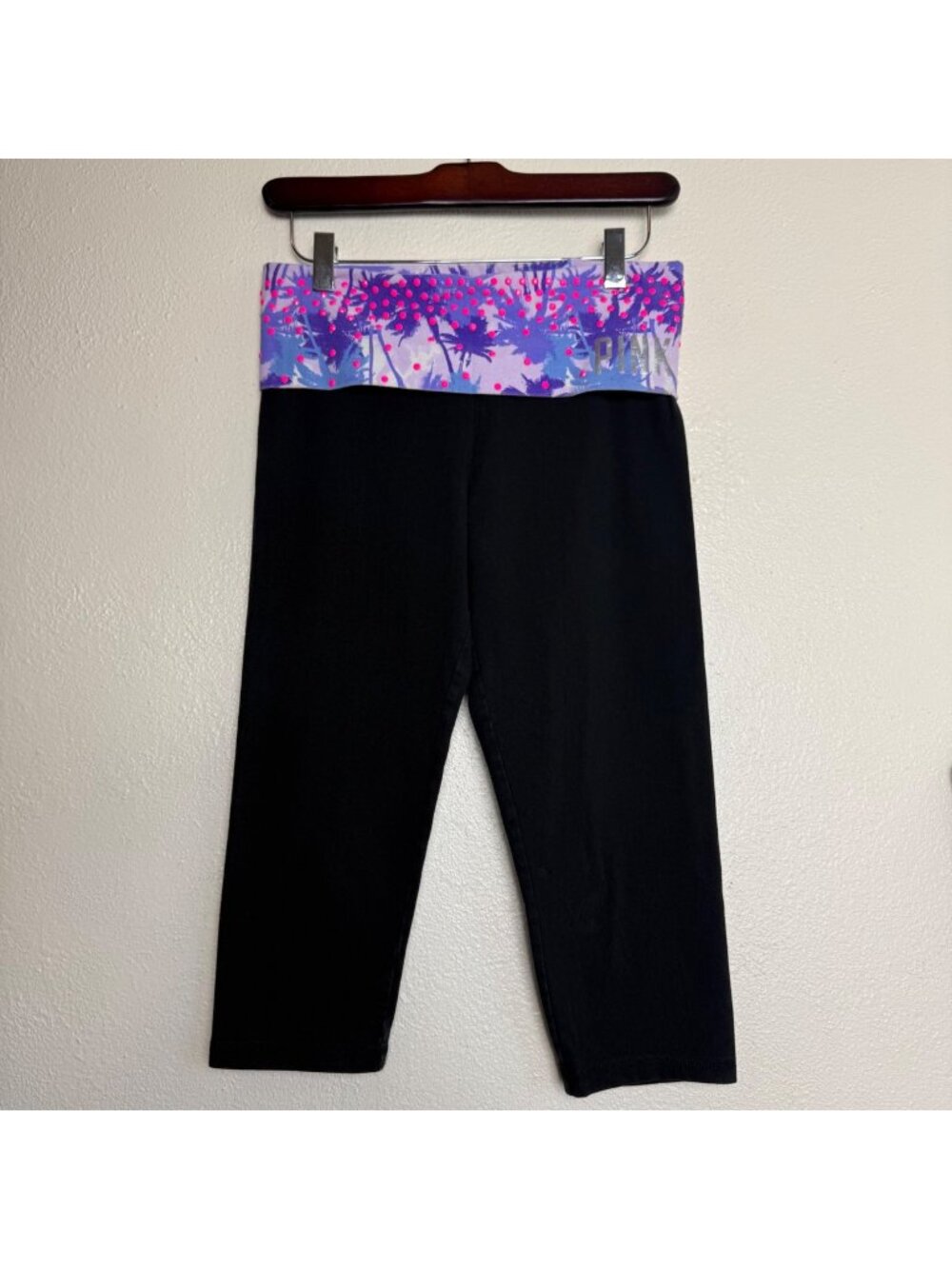 Y2K PINK Victoria's Secret Yoga Foldover Pink & Purple Capri Leggings Sz S